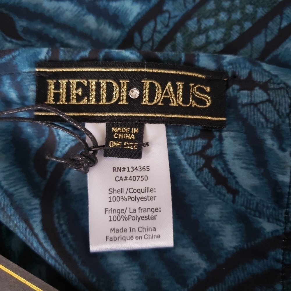 NWT Heidi Daus Luxury Evening Scarf Teal & Black Paisley Victorian Gothic - Picture 5 of 6